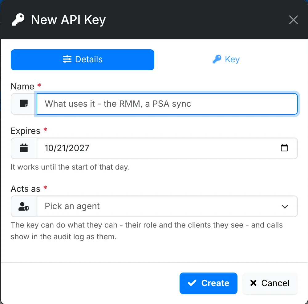 The New API Key window