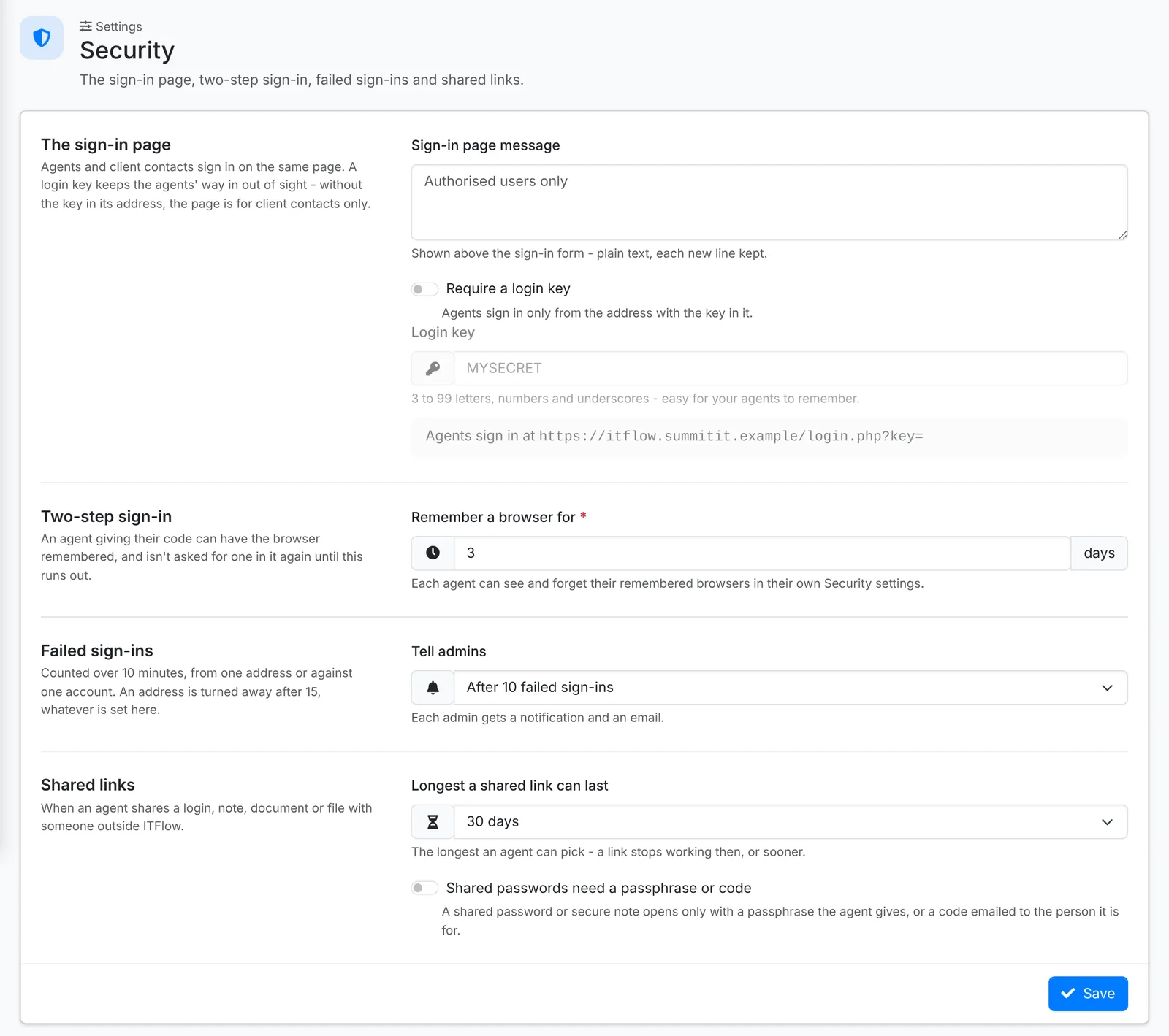 Security settings