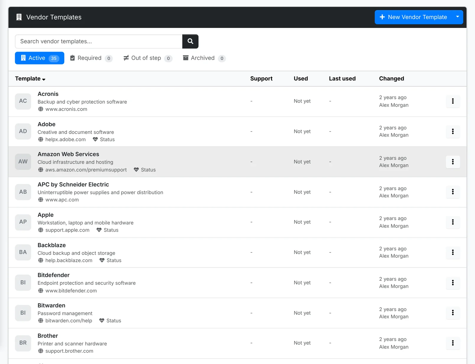Vendor templates