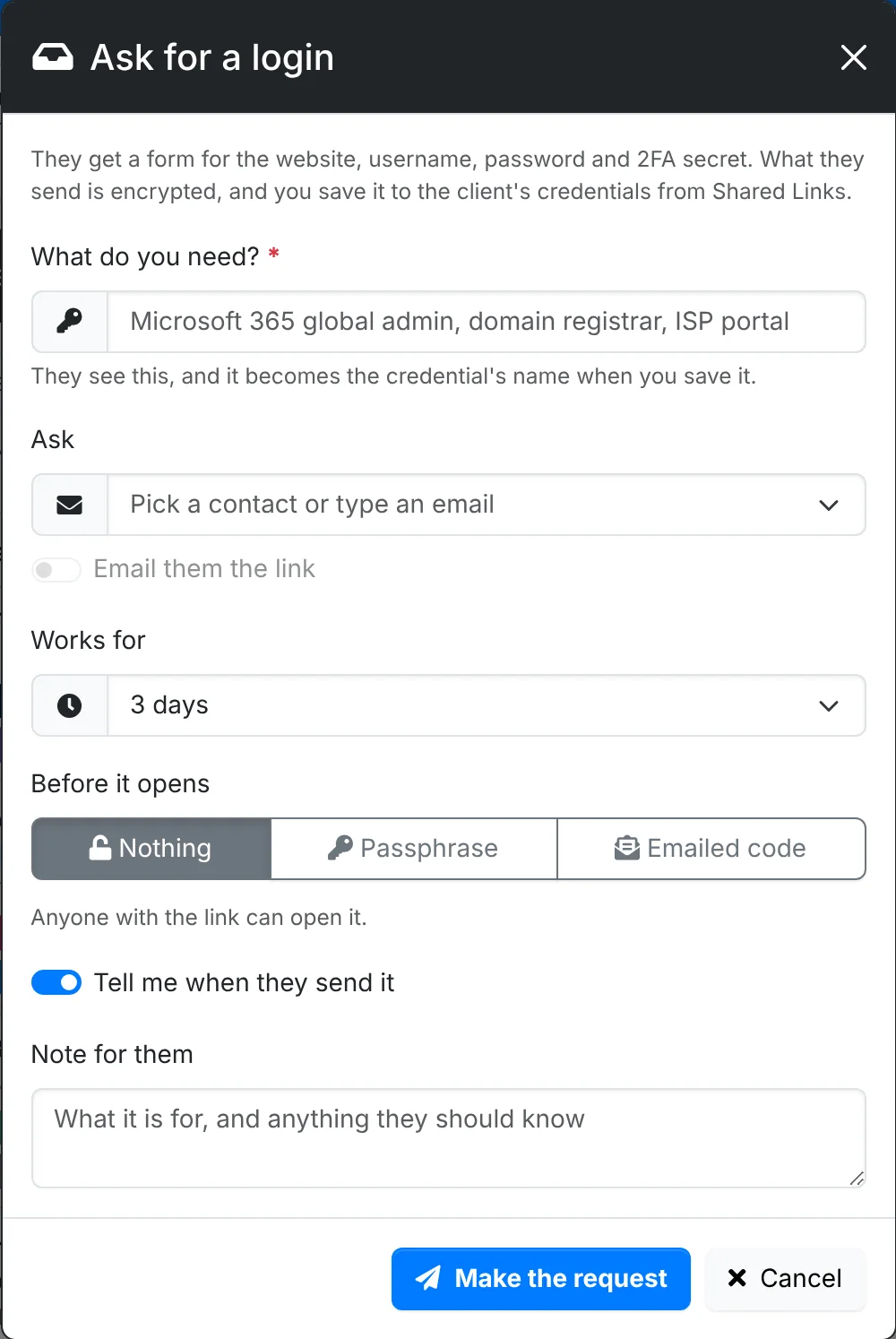 The Ask for a login window